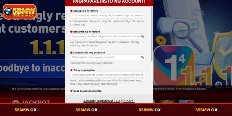 Kinakailangan para sa matagumpay na Magrehistro sa 55BMW