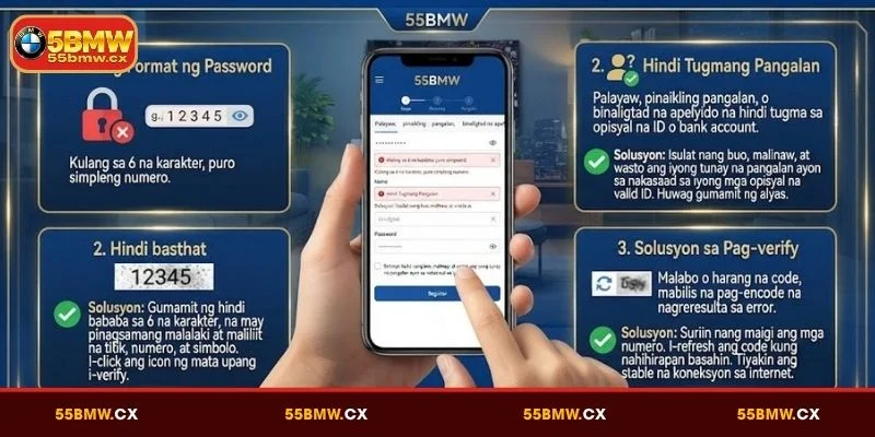 Mga karaniwang isyung nararanasan habang Magrehistro sa 55BMW